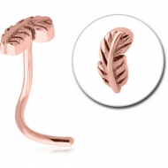 ROSE GOLD PVD COATED SURGICAL STEEL CURVED NOSE STUD - FEATHER