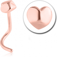 ROSE GOLD PVD COATED SURGICAL STEEL CURVED NOSE STUD - 3D HEART PIERCING