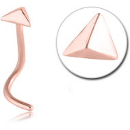ROSE GOLD PVD COATED SURGICAL STEEL CURVED NOSE STUD - 3D TRIANGLE PIERCING