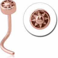 ROSE GOLD PVD COATED SURGICAL STEEL CURVED NOSE STUD - SUN IN CIRCLE