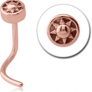 ROSE GOLD PVD COATED SURGICAL STEEL CURVED NOSE STUD - SUN IN CIRCLE PIERCING