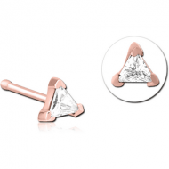 ROSE GOLD PVD COATED SURGICAL STEEL JEWELLED NOSE BONE - TRIANGLE PIERCING