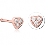 ROSE GOLD PVD COATED SURGICAL STEEL JEWELLED NOSE BONE - HEART PIERCING