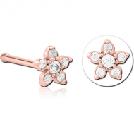 ROSE GOLD PVD COATED SURGICAL STEEL JEWELLED NOSE BONE - FLOWER PIERCING