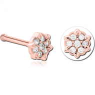 ROSE GOLD PVD COATED SURGICAL STEEL JEWELLED NOSE BONE - FLOWER PIERCING