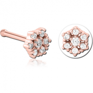 ROSE GOLD PVD COATED SURGICAL STEEL JEWELLED NOSE BONE - FLOWER PIERCING
