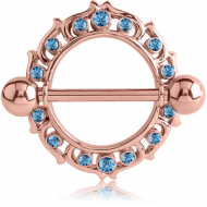ROSE GOLD PVD COATED SURGICAL STEEL JEWELLED NIPPLE SHIELD - FLAMES PIERCING