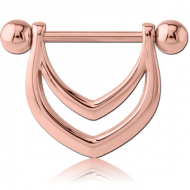 ROSE GOLD PVD COATED SURGICAL STEEL NIPPLE SHIELD - DOUBLE V PIERCING
