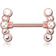 ROSE GOLD PVD COATDE SURGICAL STEEL JEWELLED NIPPLE BAR PIERCING