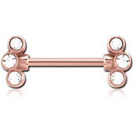 ROSE GOLD PVD COATDE SURGICAL STEEL JEWELLED NIPPLE BAR