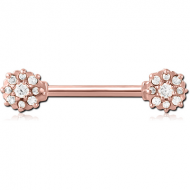 ROSE GOLD PVD COATDE SURGICAL STEEL JEWELLED NIPPLE BAR