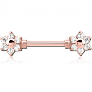 ROSE GOLD PVD COATED SURGICAL STEEL JEWELLED NIPPLE BAR - FLOWER