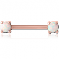 ROSE GOLD PVD COATED SURGICAL STEEL EXTERNAL THREADED SYNTHETIC OPAL NIPPLE BAR