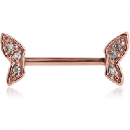 ROSE GOLD PVD COATED SURGICAL STEEL NIPPLE BAR - WINGS PIERCING