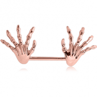 ROSE GOLD PVD COATED SURGICAL STEEL NIPPLE BAR - HANDS PIERCING