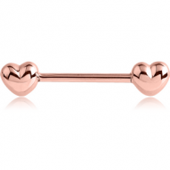 ROSE GOLD PVD COATED SURGICAL STEEL NIPPLE BAR - HEARTS PIERCING