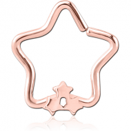ROSE GOLD PVD COATED SURGICAL STEEL OPEN STAR SEAMLESS RING - TRIPLE STAR PIERCING