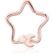 ROSE GOLD PVD COATED SURGICAL STEEL OPEN STAR SEAMLESS RING - CRESCENT AND STAR PIERCING