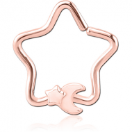 ROSE GOLD PVD COATED SURGICAL STEEL OPEN STAR SEAMLESS RING - CRESCENT AND STAR