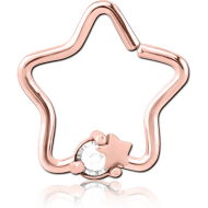 ROSE GOLD PVD COATED SURGICAL STEEL JEWELLED OPEN STAR SEAMLESS RING - STAR AND GEM PIERCING
