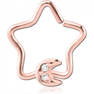 ROSE GOLD PVD COATED SURGICAL STEEL JEWELLED OPEN STAR SEAMLESS RING - CRESCENT PRONGS PIERCING