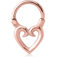 ROSE GOLD PVD COATED SURGICAL STEEL HINGED SEGMENT CLICKER HEART PIERCING