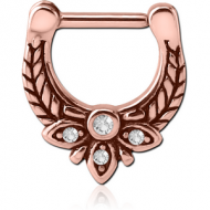 ROSE GOLD PVD COATED SURGICAL STEEL JEWELLED HINGED SEPTUM CLICKER - FILIGREE PIERCING