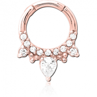 ROSE GOLD PVD COATED SURGICAL STEEL JEWELLED HINGED SEPTUM CLICKER RING