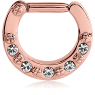 ROSE GOLD PVD COATED SURGICAL STEEL ROUND JEWELLED HINGED SEPTUM CLICKER PIERCING