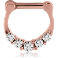 ROSE GOLD PVD COATED SURGICAL STEEL ROUND JEWELLED HINGED SEPTUM CLICKER