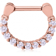 ROSE GOLD PVD COATED SURGICAL STEEL ROUND PRONG SET JEWELLED HINGED SEPTUM PIERCING