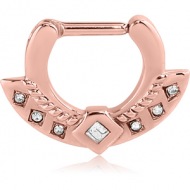 ROSE GOLD PVD COATED SURGICAL STEEL SWAROVSKI CRYSTAL JEWELLED HINGED SEPTUM CLICKER PIERCING