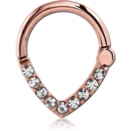 ROSE GOLD PVD COATED SURGICAL STEEL ROUND JEWELLED HINGED SEPTUM CLICKER PIERCING