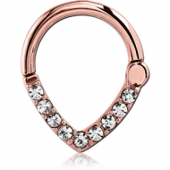 ROSE GOLD PVD COATED SURGICAL STEEL ROUND JEWELLED HINGED SEPTUM CLICKER