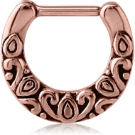ROSE GOLD PVD COATED SURGICAL STEEL HINGED SEPTUM CLICKER - FILIGREE PIERCING