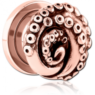ROSE GOLD PVD COATED STAINLESS STEEL THREADED TUNNEL WITH SURGICAL STEEL TOP PIERCING