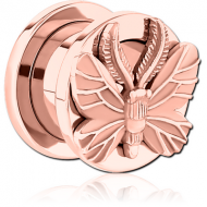 ROSE GOLD PVD COATED STAINLESS STEEL THREADED TUNNEL WITH SURGICAL STEEL TOP PIERCING