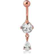 STERLING SILVER 925 ROSE GOLD PLATED JEWELLED NAVEL BANANA WITH CHARM
