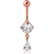 STERLING SILVER 925 ROSE GOLD PLATED JEWELLED NAVEL BANANA WITH CHARM PIERCING