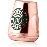 STERLING SILVER 925 ROSE GOLD PVD COATED BEAD WITH ENAMEL - COFFEE CUP