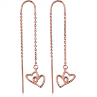 STERLING SILVER 925 ROSE GOLD PVD COATED CHAIN EARRINGS PAIR - HEARTS