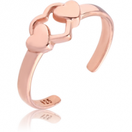STERLING SILVER 925 ROSE GOLD PVD COATED TOE RING - THREE HEARTS