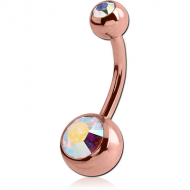 ROSE GOLD PVD COATED TITANIUM DOUBLE OPTIMA CRYSTAL JEWELLED NAVEL BANANA PIERCING
