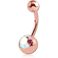 ROSE GOLD PVD COATED TITANIUM OPTIMA CRYSTAL JEWELLED NAVEL BANANA