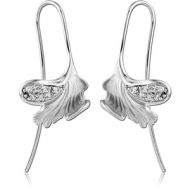 STERLING SILVER 925 RHODIUM PLATED JEWELLED EARRINGS PAIR - LEAF