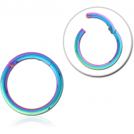 RAINBOW PVD COATED SURGICAL STEEL HINGED SEGMENT RING PIERCING