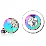 RAINBOW PVD COATED SURGICAL STEEL SWAROVSKI CRYSTAL JEWELLED BALL FOR 1.2MM INTERNALLY THREADED PIN
