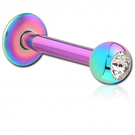 RAINBOW PVD COATED SURGICAL STEEL INTERNALLY THREADED SWAROVSKI CRYSTAL JEWELLED MICRO LABRET