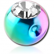 RAINBOW PVD COATED SURGICAL STEEL SWAROVSKI CRYSTAL JEWELLED BALL FOR BALL CLOSURE RING PIERCING