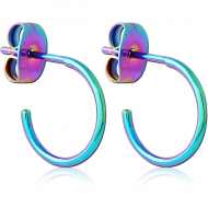 RAINBOW PVD COATED SURGICAL STEEL EAR STUDS PAIR - HOOP